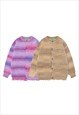 HORIZONTAL STRIPE CARDIGAN KNITTED JUMPER FLUFFY RIPPED TOP