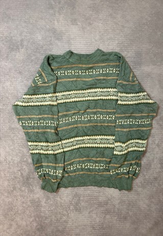 VINTAGE ABSTRACT KNITTED JUMPER PATTERNED GRANDAD SWEATER