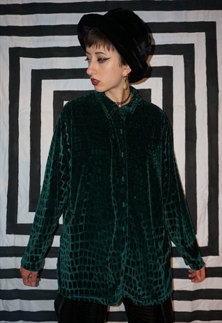 VINTAGE 80'S ALLIGATOR GREEN VELVET SHIRT