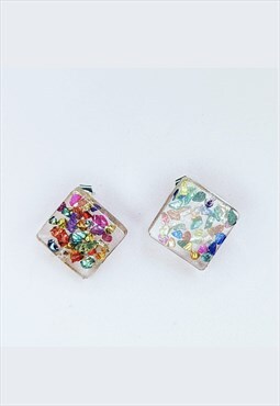 Multi-Colour Diamond Shape Party Stud Earrings