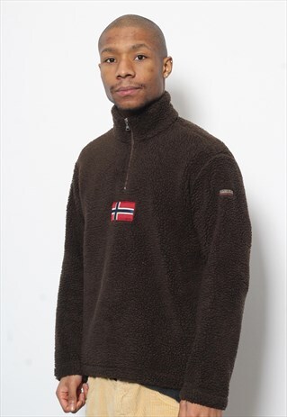 VINTAGE NAPAIJRI 1/4 ZIP LOGO FLEECE BROWN