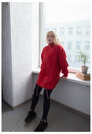 VINTAGE 80'S RED HIGH COLLAR PARKA COAT