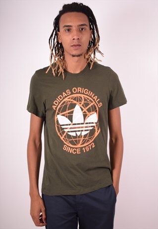 ADIDAS MENS VINTAGE T-SHIRT TOP LARGE KHAKI