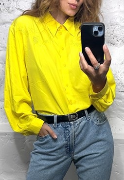 Lemon yellow Elegant Ananas Blouse / Shirt - XL