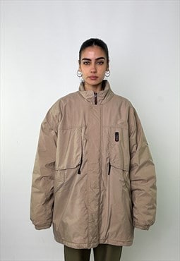 Tan Beige 90s NIKE Swoosh Embroidered Padded Jacket