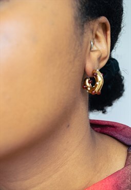 Ruby Red Pearl Crystal Hoop Earrings