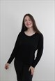Y2K LONG SLEEVE PULLOVER TOP, VINTAGE BLACK MINIMALIST CROP 