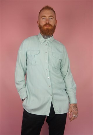VINTAGE1990S LIGHT BLUE SILK SHIRT