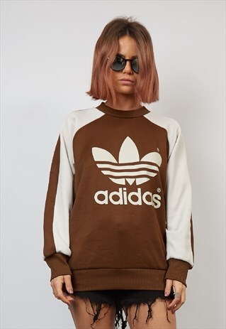 VINTAGE 90'S ADIDAS BROWN/CREAM TRACK SWEATSHIRT