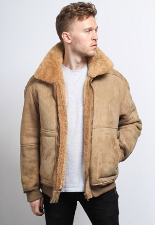 VINTAGE SUEDE AVIATOR FLEECE SHEEPSKIN JACKET