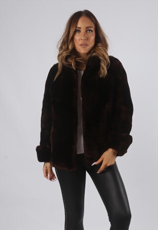 VINTAGE FAUX FUR COAT PREMIUM SHORT UK S 10 (F9BO)