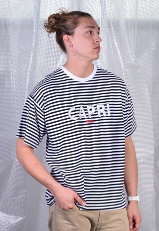 VINTAGE DIPA NAVY AND WHITE STRIPED CAPRI TEE