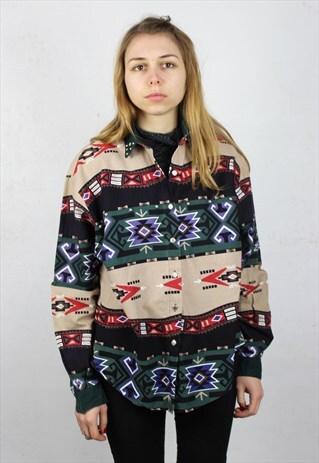 VINTAGE ROUGHRIDER AZTEC STUDDED SHIRT NATIVE SOUTHWESTERN