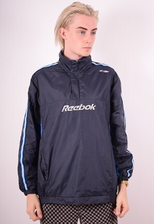 REEBOK MENS VINTAGE PULLOVER JACKET SMALL NAVY BLUE 90S