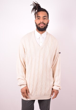 SERGIO TACCHINI MENS VINTAGE JUMPER SWEATER XL WHITE 90S