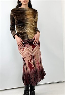 Vintage y2k maxi velvet burgundy skirt 