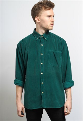 VINTAGE CORDUROY CORD SHIRT GREEN