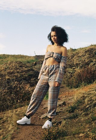 BEIGE TARTAN TROUSERS