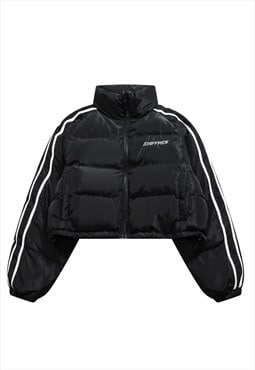 Cropped bomber jacket utility puffer grunge coat in black