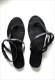 Black Real Leather Flat T String Slippers / Sandals - UK6