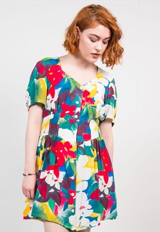 VINTAGE 90'S BRIGHT FLORAL MINI DRESS