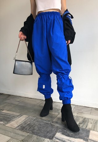 VINTAGE UNISEX BLUE TRACK PANTS JOGGERS