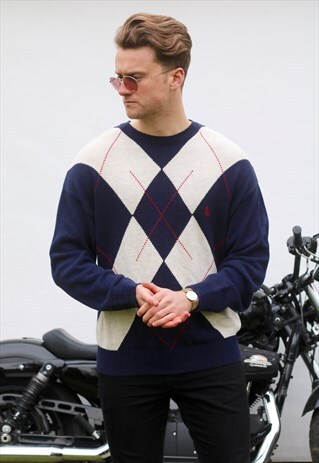 NAUTICA USA VINTAGE ARGYLE KNITTED JUMPER