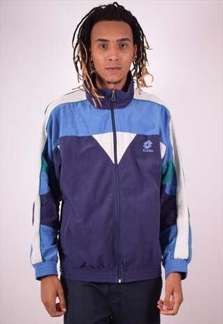LOTTO MENS VINTAGE TRACKSUIT TOP JACKET XXL BLUE 90S
