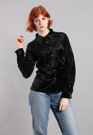 VINTAGE 90S BLACK CRUSHED VELVET BLOUSE