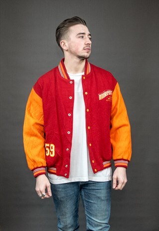 VINTAGE RED HIGH SCHOOL BOMBER JACKET