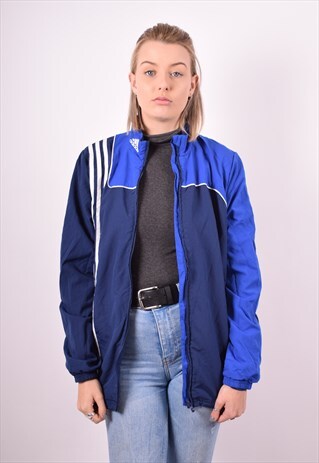 ADIDAS WOMENS VINTAGE TRACKSUIT TOP JACKET LARGE NAVY BLUE 9