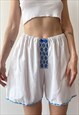 Vintage 70's Summer White Hippie Loose Baggy Cotton Shorts