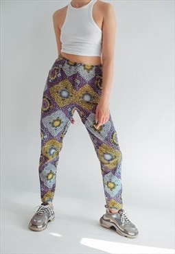 Vintage Y2k Highwaisted Colourful Print Tapered Trousers S