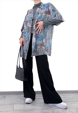 VINTAGE 80S 90S ABSTRACT EGYPTIAN SHEER SUMMER SHIRT TEE
