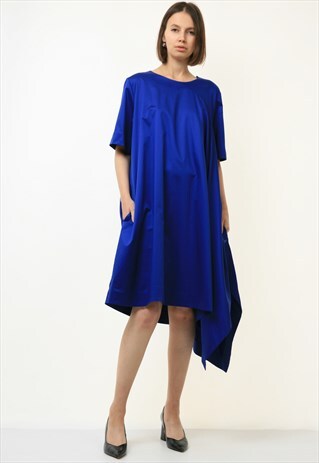 VINTAGE COS BLUE WOMAN ASSYMETRICAL MIDI DRESS 4595