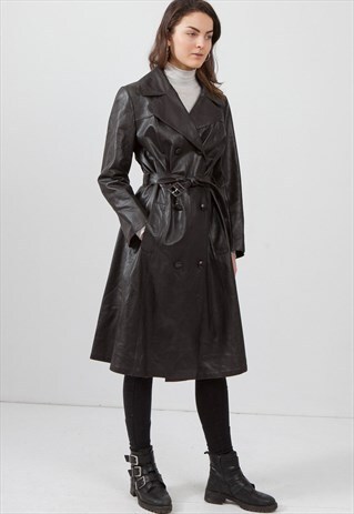 VINTAGE BLACK FRIITALA LEATHER TRENCH COAT