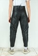 W41 L28 REAL LEATHER PANTS BLACK BIKER TROUSERS MOTO ROCKER