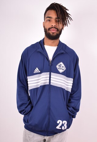 ADIDAS MENS VINTAGE TRACKSUIT TOP JACKET XL BLUE 90S