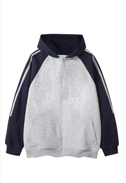 Gym hoodie grey zip up sports pullover striped jumper