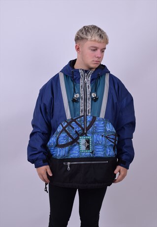 VINTAGE 80'S BLUE SKI WINDBREAKER THICK JACKET SIZE X LARGE