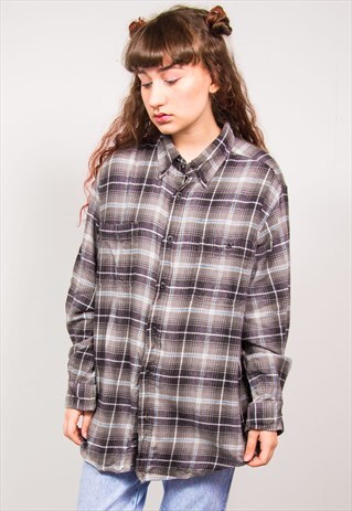 VINTAGE 90'S GREY CHECKED OVERSIZED FLANNEL SHIRT