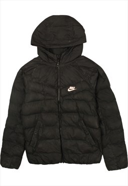Vintage 90's Nike Puffer Jacket Swoosh Hooded Black Large