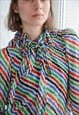 VINTAGE 60'S AUTHENTIC MULTICOLOUR SILK RUFFLE TRIM BLOUSE