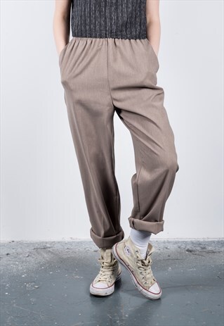 VINTAGE 1990S BEIGE HIGH-WAISTED TROUSERS