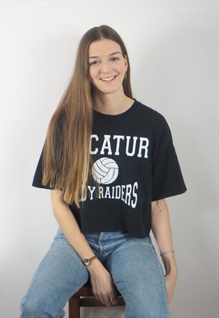 VINTAGE BLACK CROPPED RAIDERS T-SHIRT