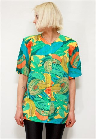 VINTAGE 80' AMAZING BEAUTIFUL CUTE COLORFUL VACAY BLOUSE