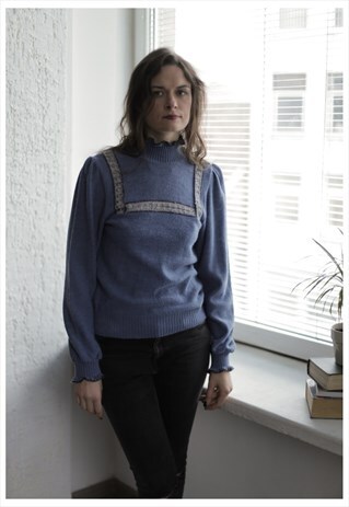 VINTAGE 70'S GREYISH BLUE TURTLENECK KNITTED TOP