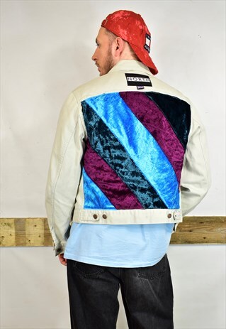 NORTH REWORKED VELVET STRIPE PATCHWORK FESTIVAL DENIM JACKET