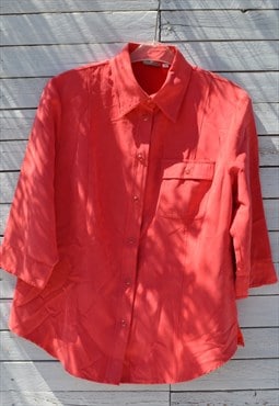 Vintage coral red faux suede button up collar shirt.
