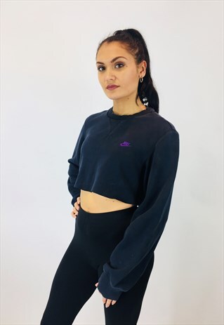 NIKE CROPPED EMBROIDERED SWOOSH SWEATSHIRT